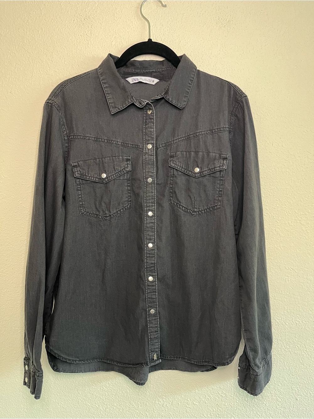 Zara Black Western Goth Button-Front Long-Sleeve Shirt
